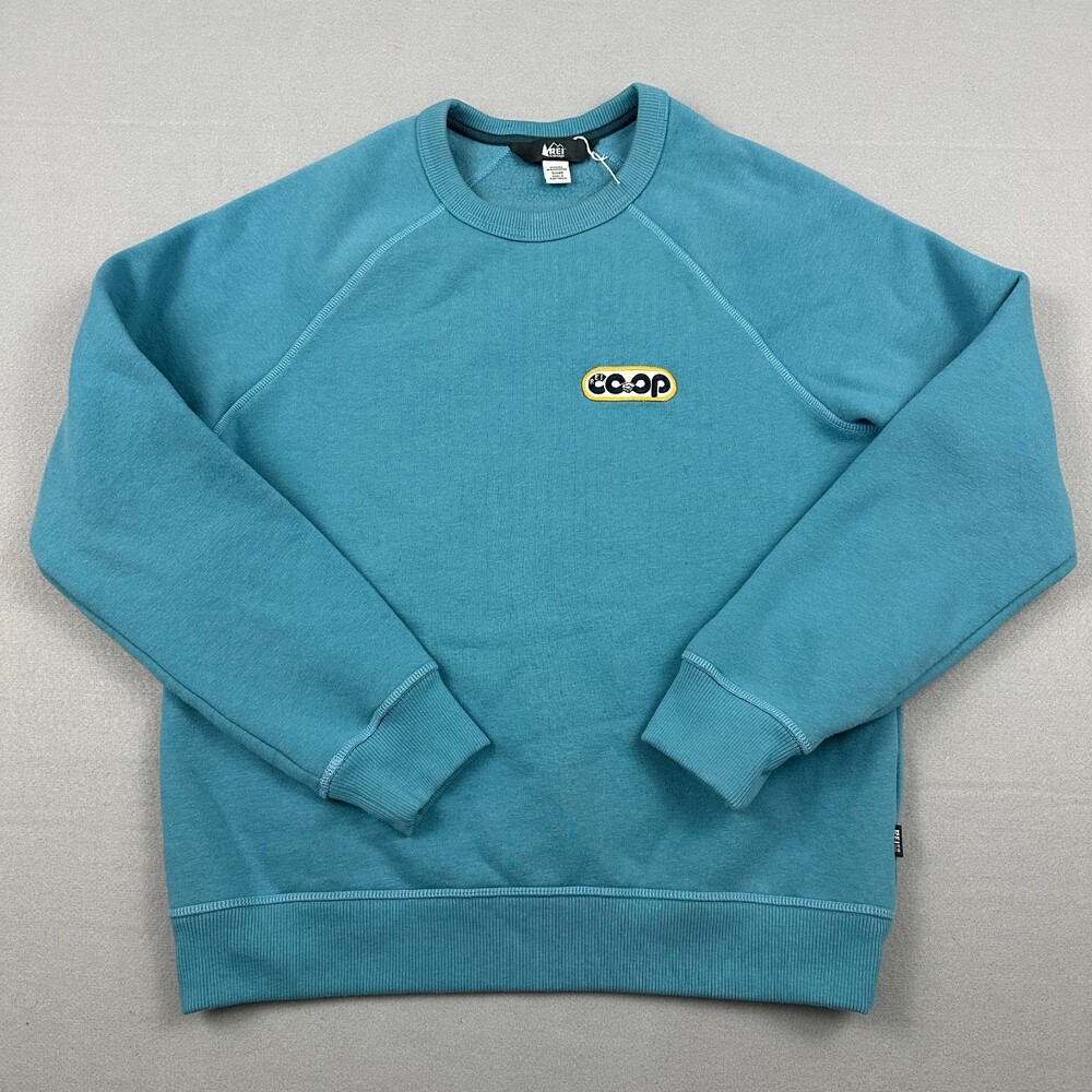 REI Co-op Sweatshirt Men Small Blue Fleece Pullover Crewneck Outdoor Retro Logo